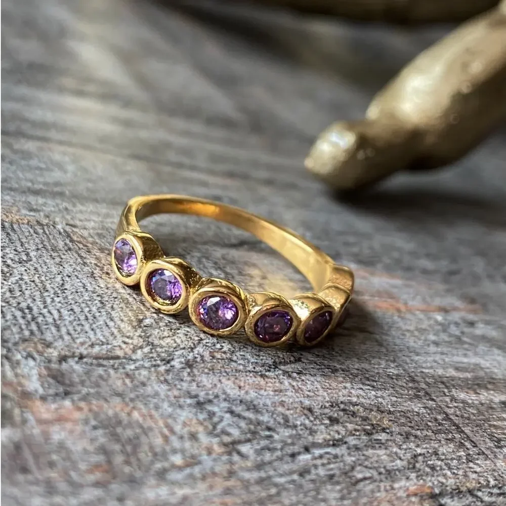 NEW Gold & Purple Zirconium Gemstone Statement Ring